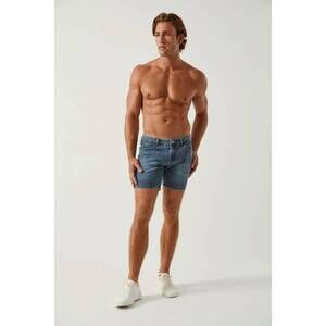 NEW STEELE men's washed denim knit stretch jeans short in vintage blue